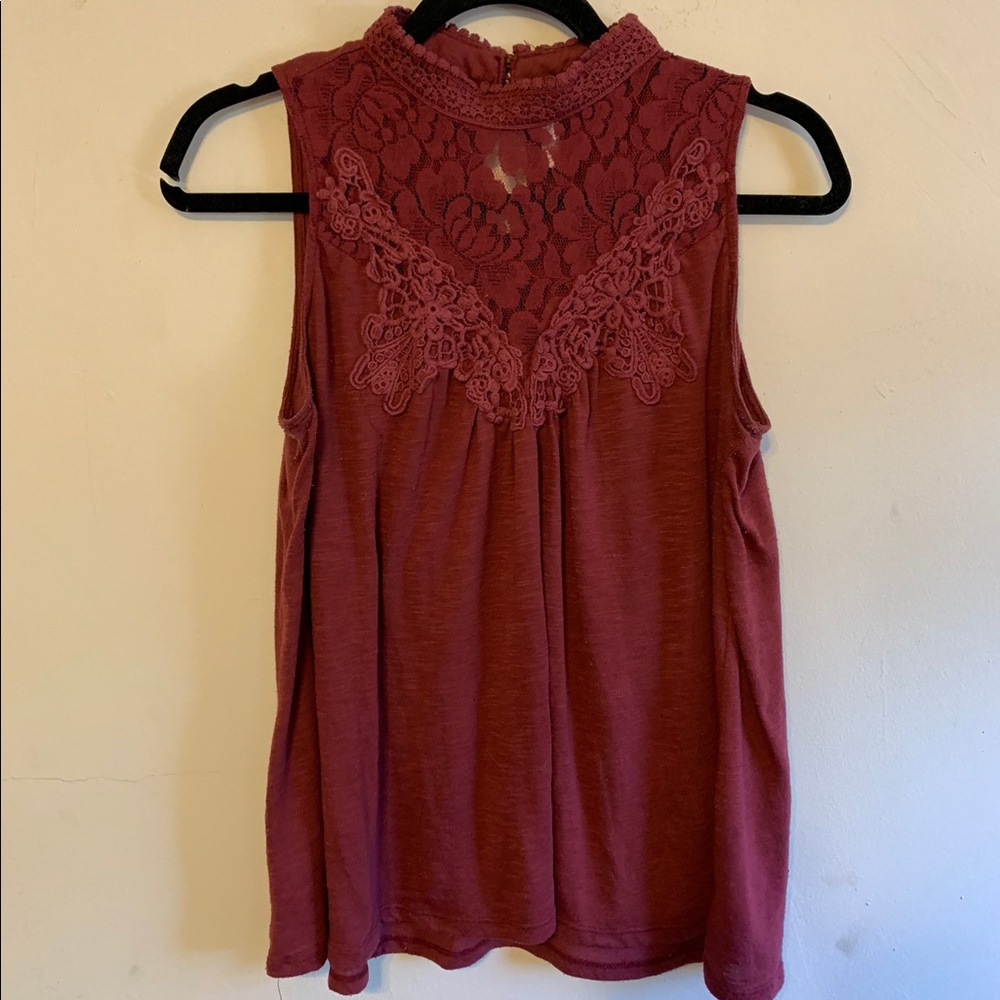 Xhilaration Wine Colored Lacy Topped Tank